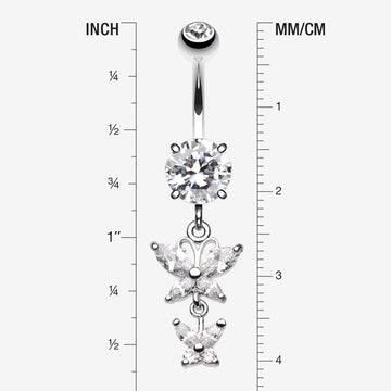 Detail View 1 of Butterfly Besties Belly Button Ring-Clear Gem